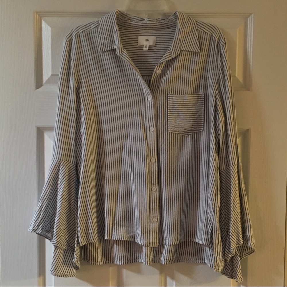 BP flare sleeve pinstripe button down